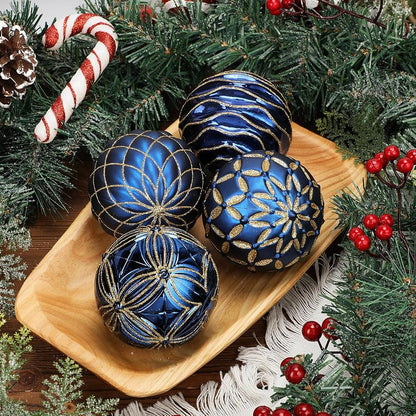 Navy Blue & Gold 4" Shatterproof Christmas Ornaments Set of 4
