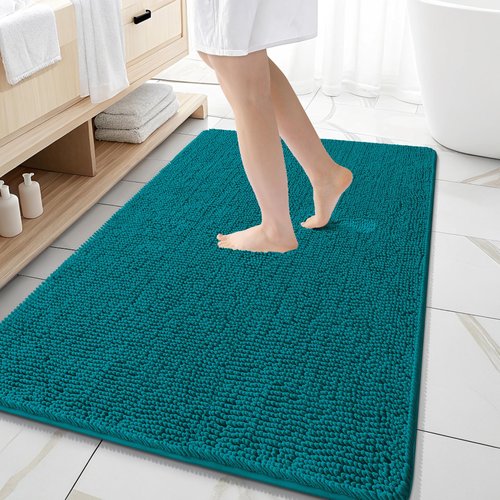 OLANLY Bathroom Rugs 59x35, Extra Soft Absorbent Chenille Bath Rugs, Rubber Backing Quick Dry, Machine Washable Bath Mats for Bathroom Floor, Tub and Shower, Home Decor Accessories, Deep Lake