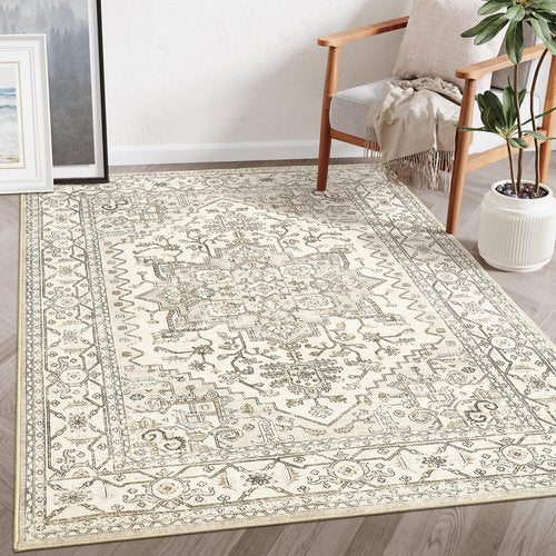 5x7 Area Rugs for Living Room, Stain Resistant Neutral Non-Slip Machine Washable Rug Distressed Indoor Carpet Rug Ultra Soft Area Rug for Bedroom Dining Room Playroom Office (Grey)