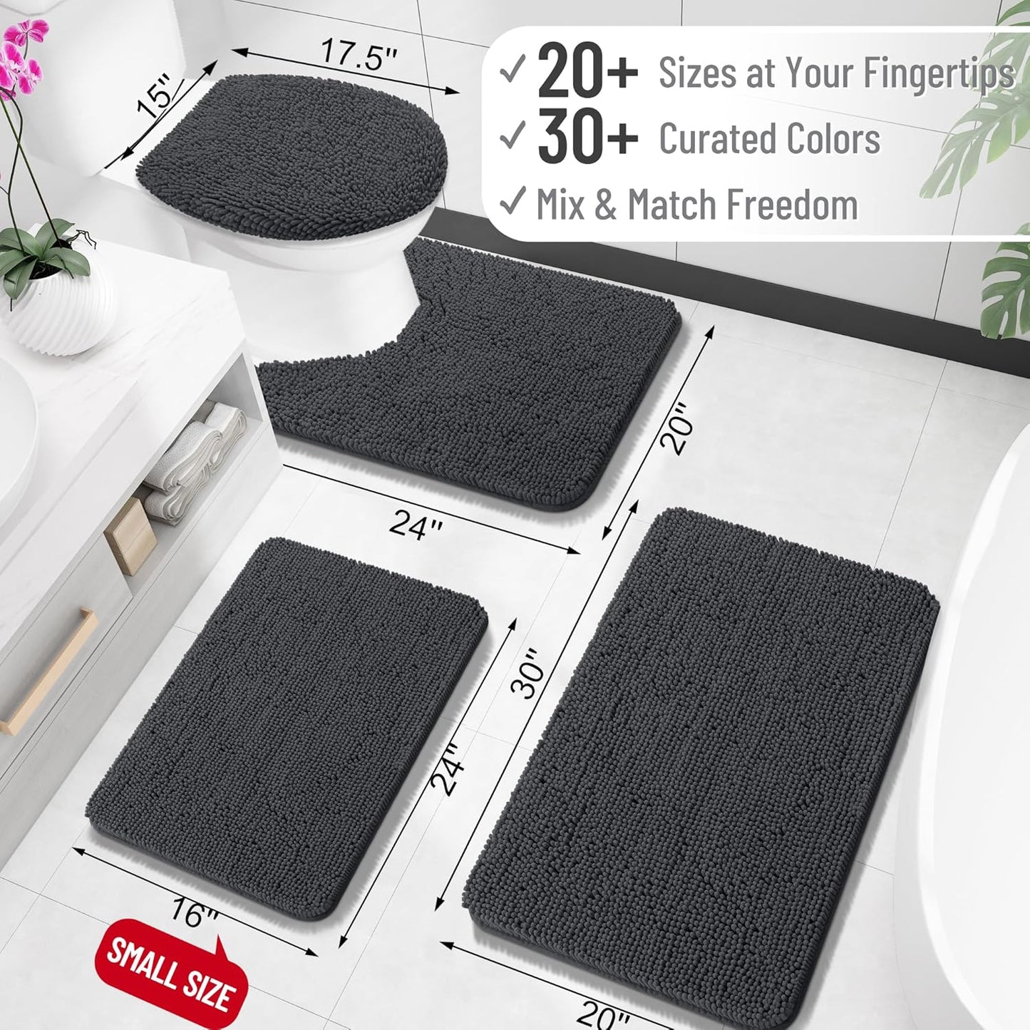 OLANLY Bathroom Rugs - Extra Soft Chenille Bath Mats | Quick-Dry, Machine Washable, 34x21, Dark Grey
