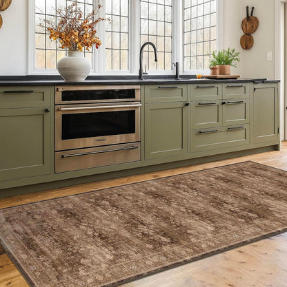 Skiennix Brown Washable Runner Rug - Non-Slip Rubber Backing | 2'6"x8' for Hallways & Entryways
