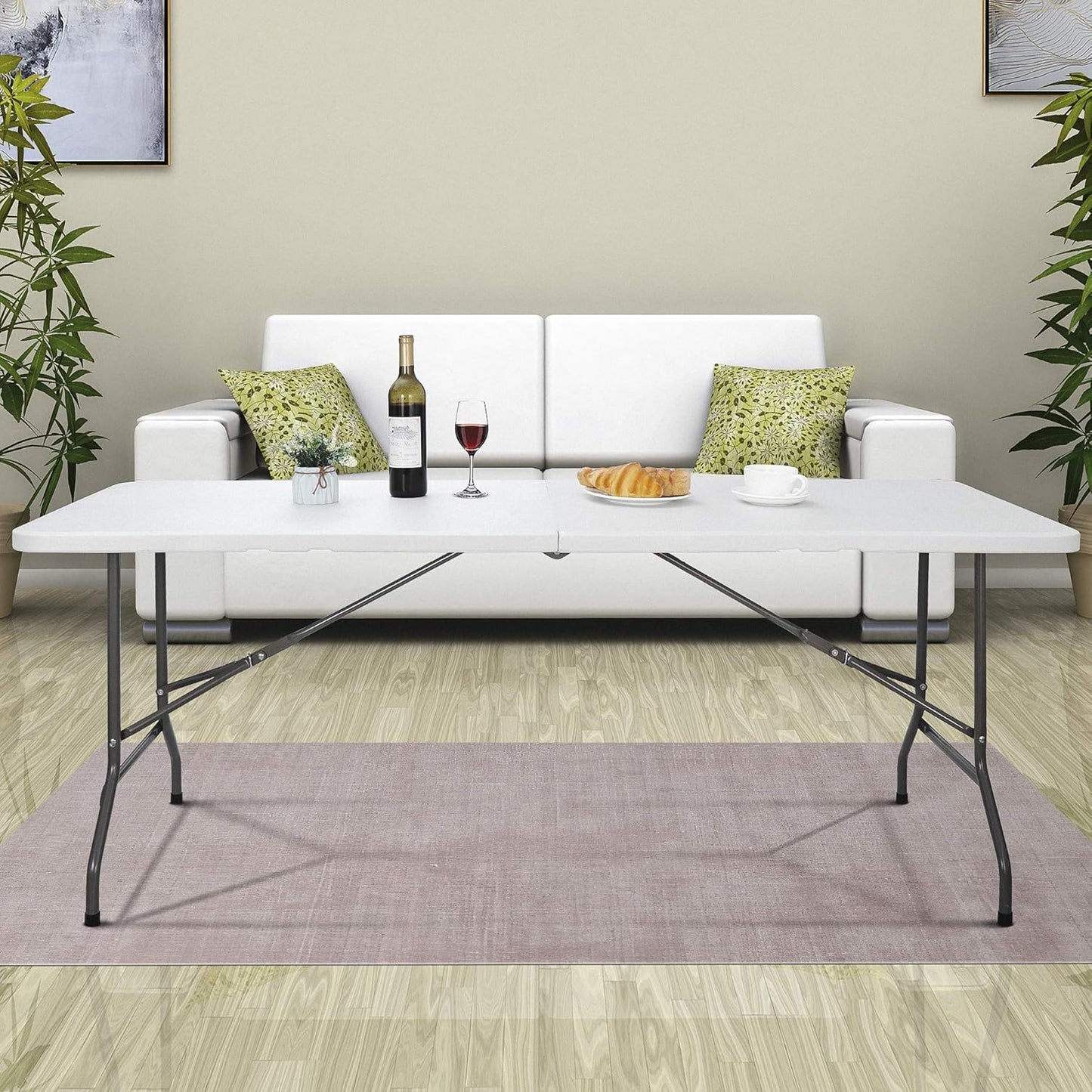 Skiennix 6FT Folding Table - Portable Heavy-Duty Plastic for Indoor/Outdoor Use | Ideal for Picnics & Parties