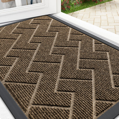 OLANLY Front Door Mat Indoor Outdoor Entrance, Waterproof All-Season, All-Weather Doormat, Sturdy Natural Rubber, Low Profile, Easy Clean Patio Porch Entryway Mat, Herringbone Brick (Brown, 29.5x17)
