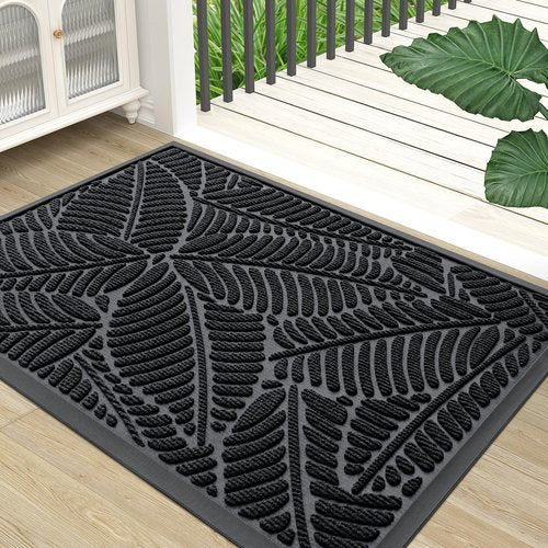 Colorxy Waterproof Doormat, Sturdy Natural Rubber Front Indoor Mat, Non Slip Low Profile Indoor Outdoor Door Mats, Stain and Fade Resistant Floor Mat, Easy Clean Patio Entrance Mat, 30''x17'', Black
