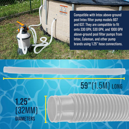U.S. Pool Supply Premium Above Ground Pool Hose Replacement - 1.25" Diameter x 59" Long, Pack of 3, White | Compatible with Intex Pumps