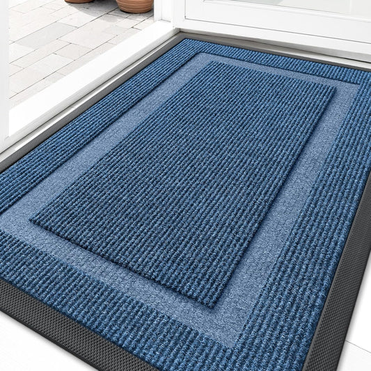 OLANLY Indoor Outdoor Front Door Mat - Waterproof All-Season Doormat, Sturdy Rubber, Easy Clean | 29.5x17, Light Blue