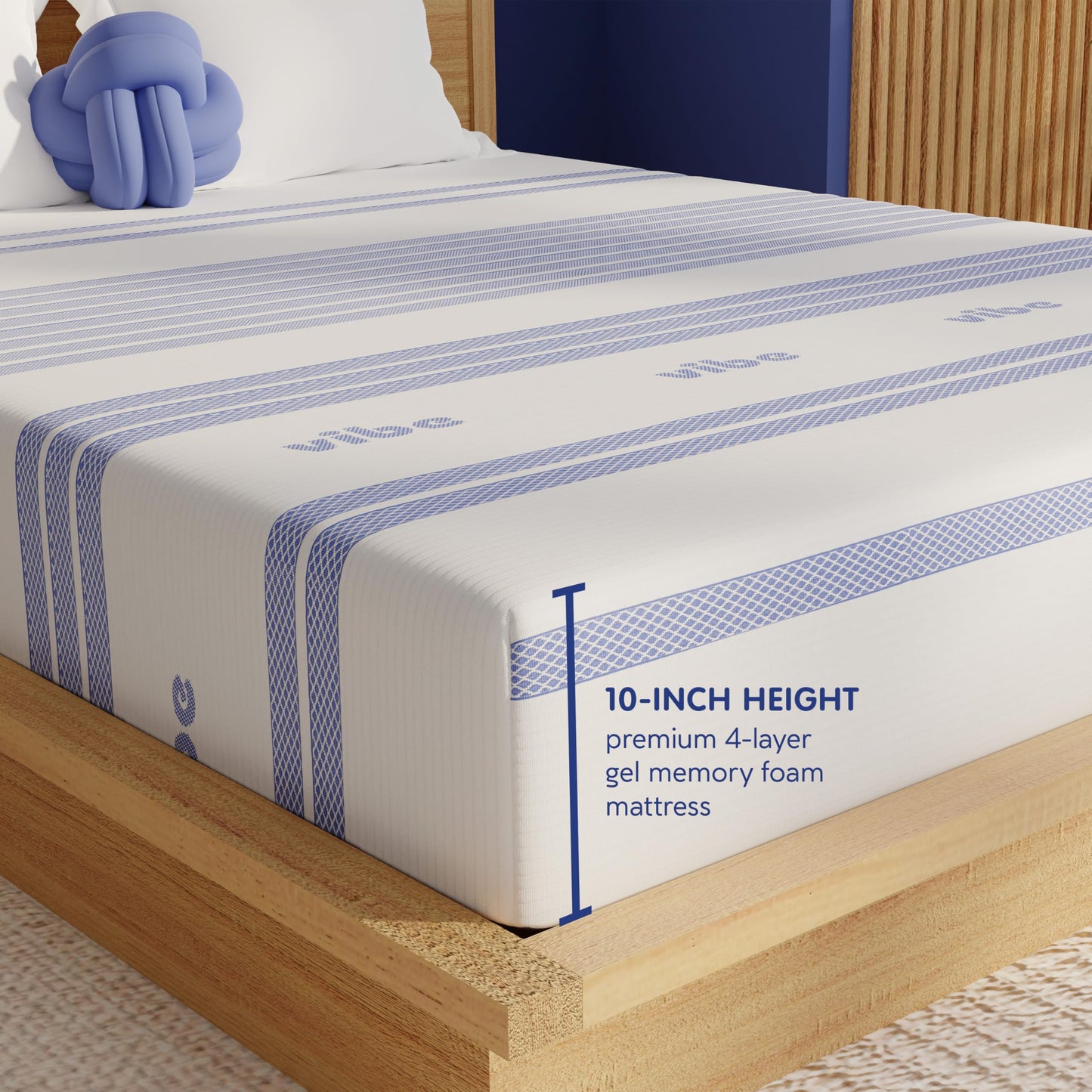 Vibe Gel Memory Foam Mattress, Fiberglass Free 10-Inch CertiPUR-US Certified Bed-in-a-Box, Queen, White