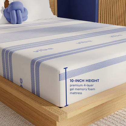 Vibe Gel Memory Foam Mattress, Fiberglass Free 10-Inch CertiPUR-US Certified Bed-in-a-Box, Queen, White