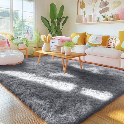 OLANLY Area Rug - Soft Fluffy Shaggy Design for Living Room & Bedroom | Machine Washable 4x5.9 ft Light Grey