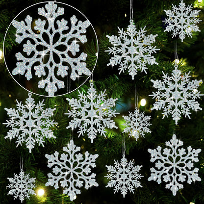 Skiennix 36-Piece Iridescent Silver Christmas Snowflake Ornaments - Sparkling Glitter Decor for Winter Wonderland Parties