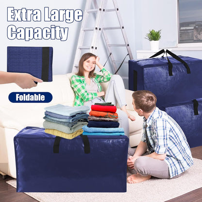 Sweet Dolphin Extra Large Moving Bags - Heavy Duty Storage Totes with Strong Zippers & Handles | Navy Blue, 6 Pack