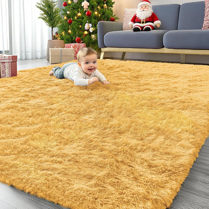 OLANLY Large Area Rugs - Soft Fluffy Shaggy Indoor Carpet for Living Room & Bedroom | Mustard Yellow 6x9