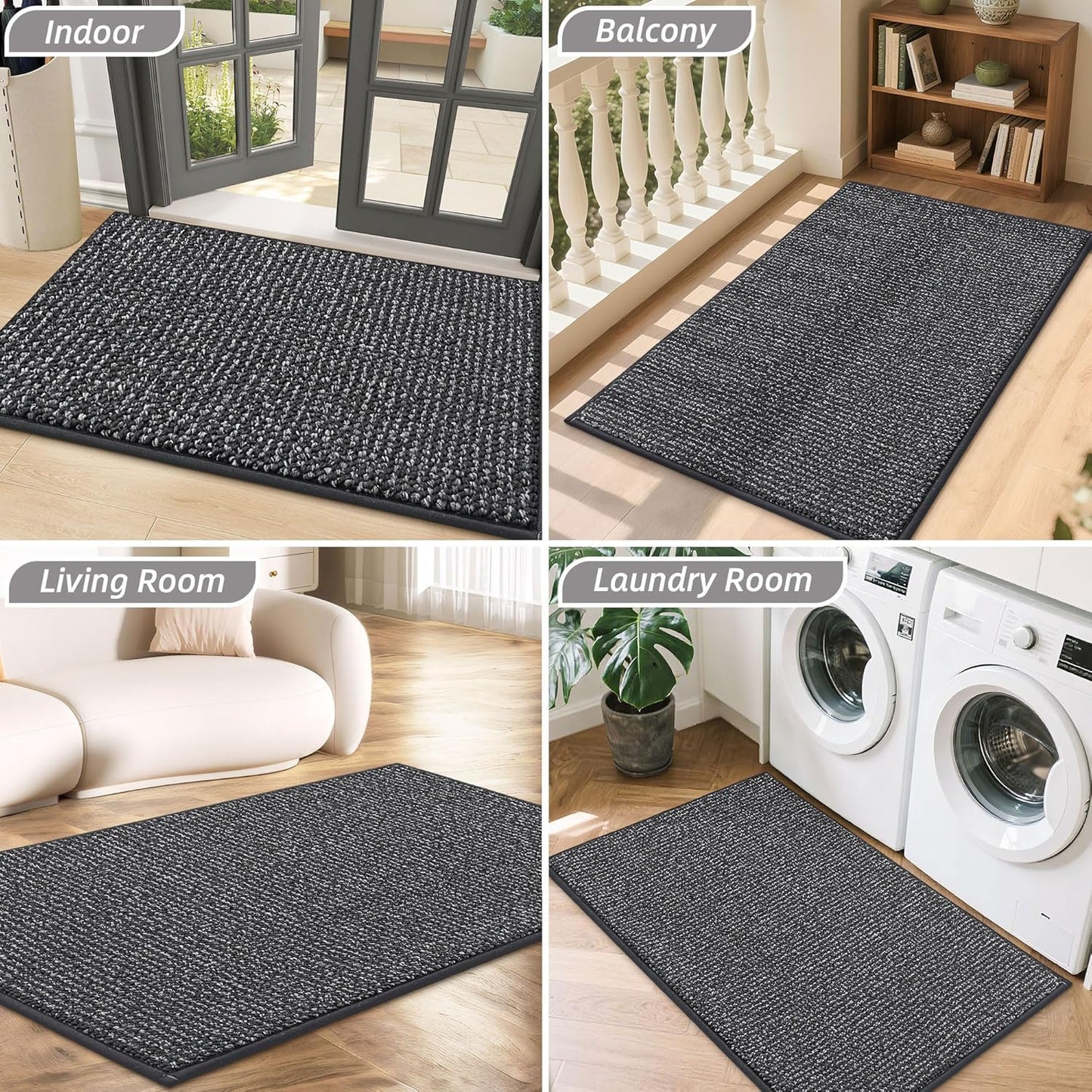 BEQHAUSE Dirt Trapper Door Mat - Non-Slip, Washable Entryway Rug | 17" x 30", Charcoal Color