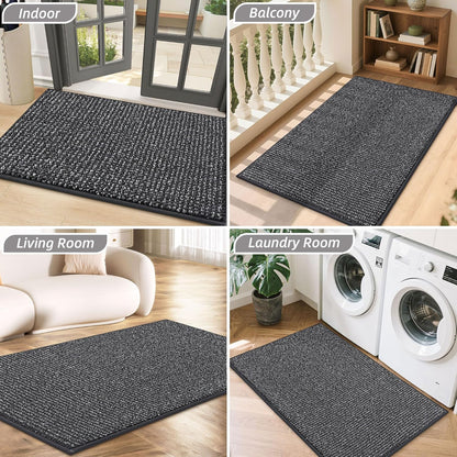 BEQHAUSE Dirt Trapper Door Mat - Non-Slip, Washable Entryway Rug | 17" x 30", Charcoal Color