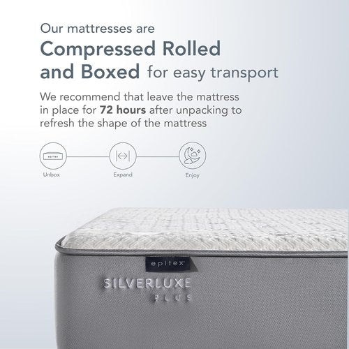 EPITEX Silverluxe Plus Twin Mattress - 10 Inch Gel Memory Foam with Pocket Springs | Medium Firm, Gray