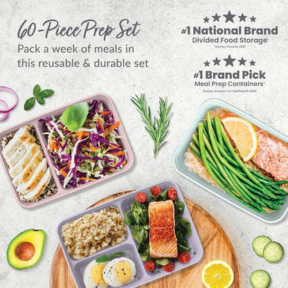 Bentgo Prep 60-Piece Meal Prep Kit - Reusable BPA-Free Food Containers | Microwave & Dishwasher Safe (Floral Pastels)