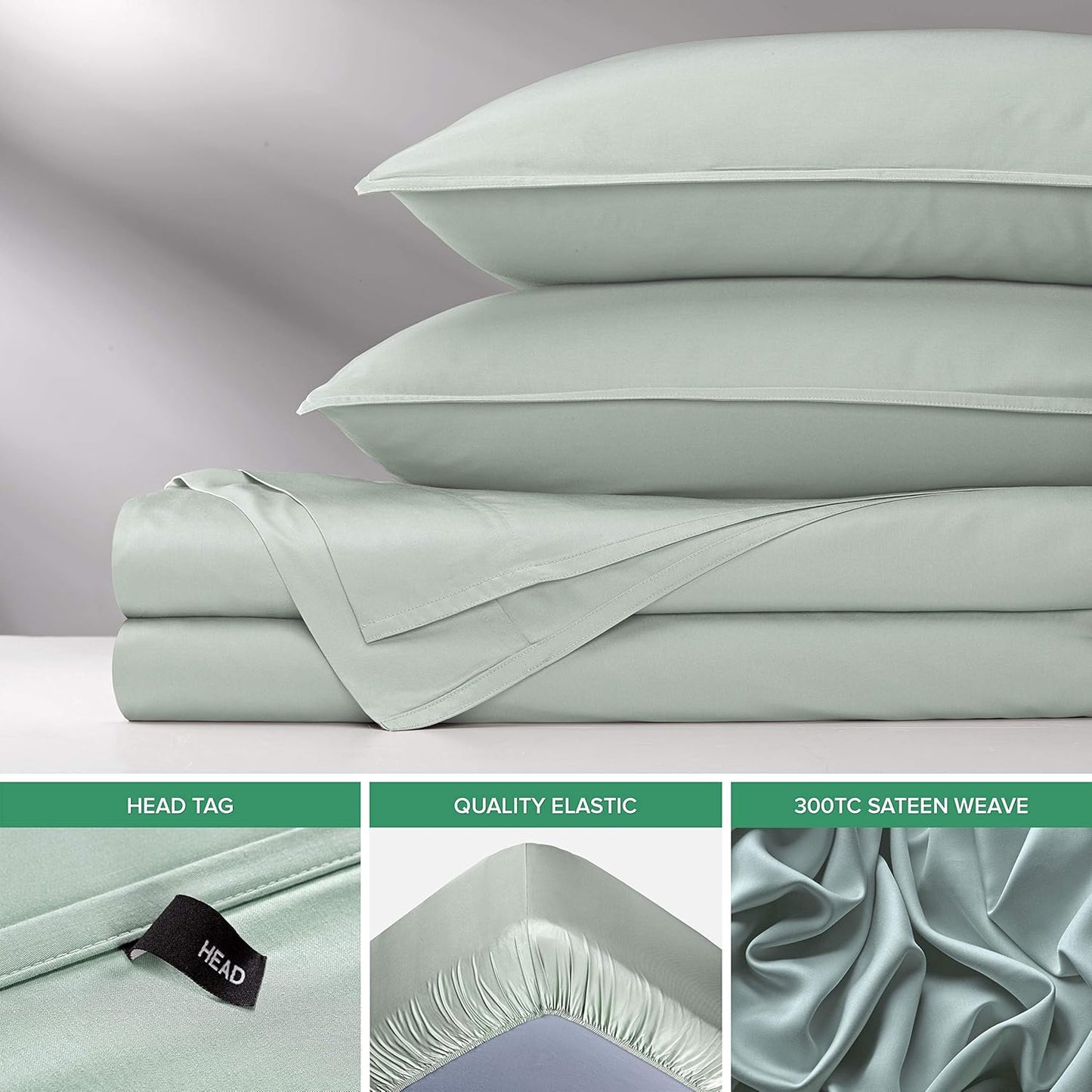 Pure Bamboo Split King Sheets - 100% Organic Viscose Bed Sheet Set, Soft & Cooling, Sea Glass Color