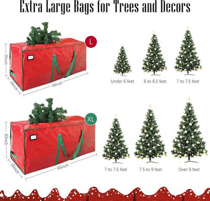 Cosy Family Christmas Tree Storage Bag - Durable Extra Large 7.5 ft Heavy Duty Design with Reinforced Handles & Dual Zippers - Red