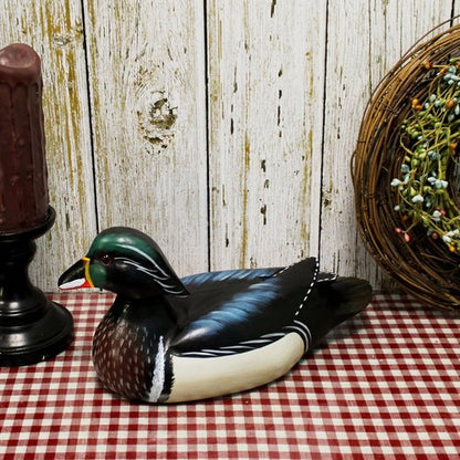 CVHOMEDECO Wild Duck Figurine - Hand Engraved & Painted Farmhouse Decor | 12 Inch Mallard Accent