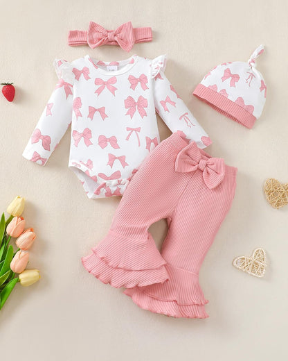 Renotemy Preemie Newborn Baby Girl Clothes - Cute Bell Bottoms Romper Set for Fall & Winter