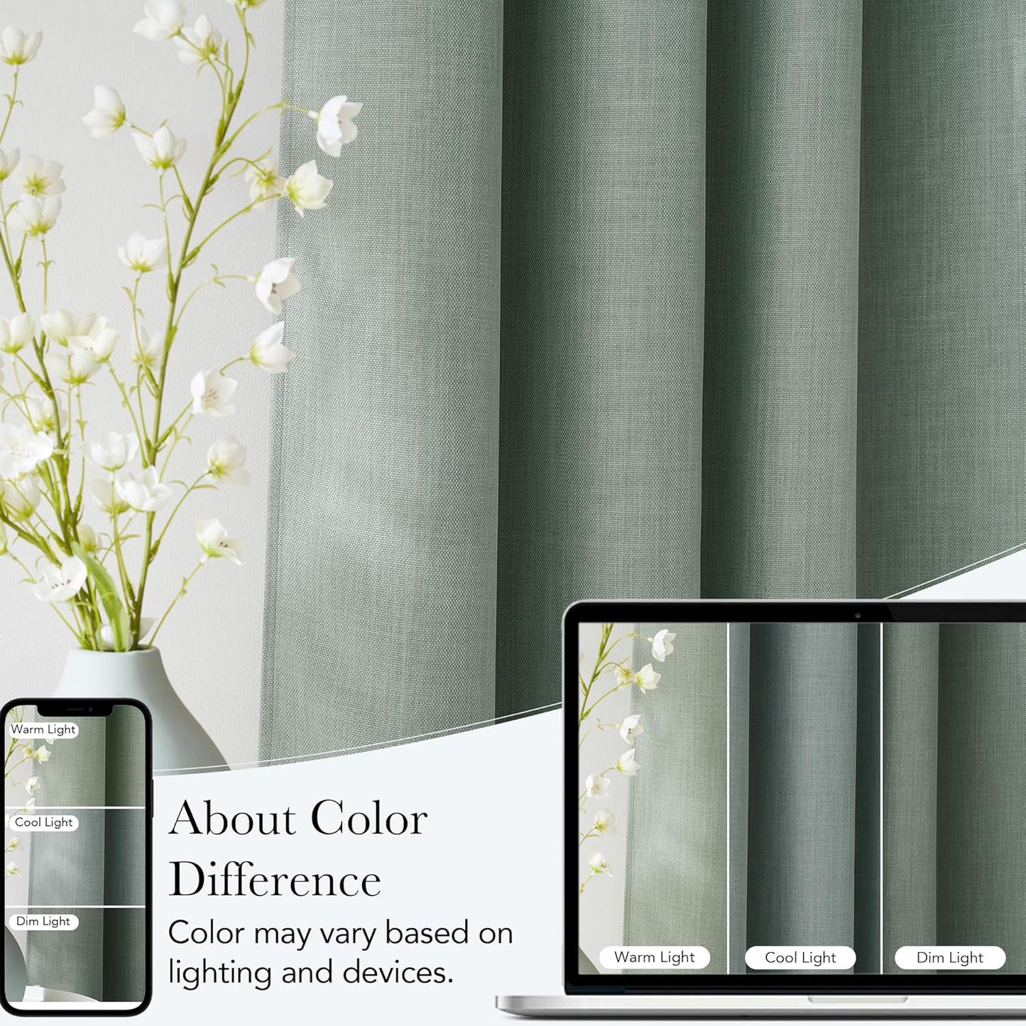 NICETOWN Sage Green Blackout Curtains - 63-Inch Faux Linen Privacy Panels for Living Room & Kitchen | 2 Grommet Top Panels