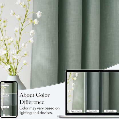 NICETOWN Sage Green Blackout Curtains - 63-Inch Faux Linen Privacy Panels for Living Room & Kitchen | 2 Grommet Top Panels