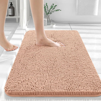 OLANLY Large Bathroom Rugs - Extra Soft Absorbent Chenille Bath Mats | Quick Dry, Machine Washable, Peach 44x32