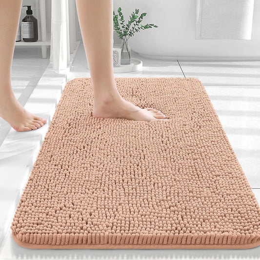 OLANLY Large Bathroom Rugs - Extra Soft Absorbent Chenille Bath Mats | Quick Dry, Machine Washable, Peach 44x32