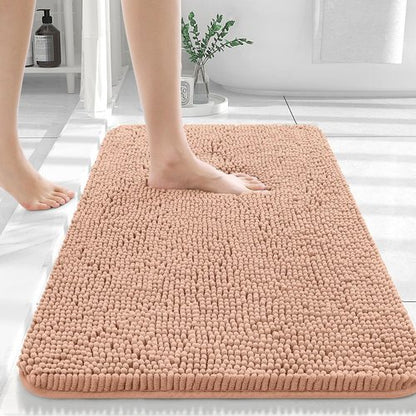 OLANLY Bathroom Rugs 50x30, Extra Soft Absorbent Chenille Bath Rugs, Rubber Backing Quick Dry, Machine Washable Bath Mats for Bathroom Floor, Tub and Shower, Home Decor Accessories, Peach