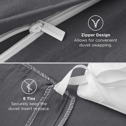 Bedsure Dark Grey Oversized Queen Duvet Cover - 3 Pieces Prewashed Cotton-Like Polyester Extra Soft Bedding Set, Includes 1 Duvet Cover 98x98 Inches with Zipper Closure & 2 Pillow Shams, No Comforter