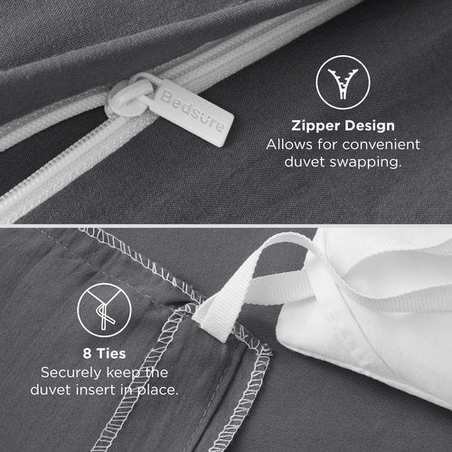 Bedsure Dark Grey Duvet Cover Full Size - 3 Pieces Prewashed Extra Soft Cotton-Like Polyester Bedding Set, Includes 1 Duvet Cover 80x90 Inches with Zipper Closure & 2 Pillow Shams, No Comforter