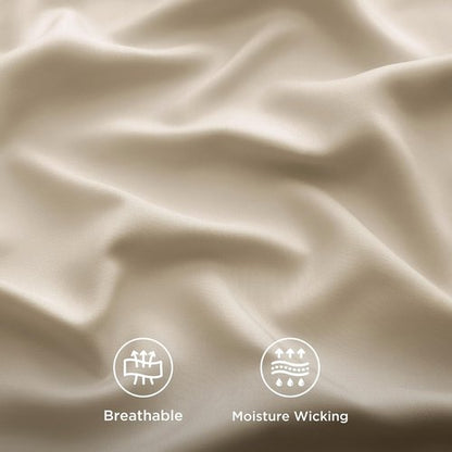 Bedsure Queen Sheet Set - Cooling Bamboo Rayon Sheets | Deep Pocket, Breathable & Soft, Beige