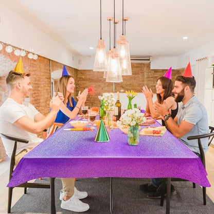 Just Shimmer Holographic Laser Tablecloth - Waterproof & Easy to Clean for Parties | Purple, 1 Count