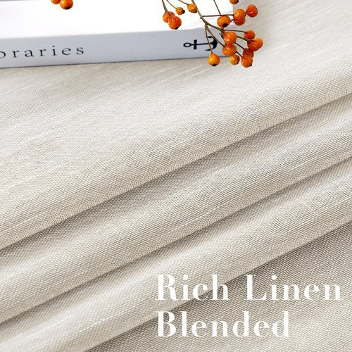 H.VERSAILTEX Natural Linen Sheer Curtains Flax Linen Blended Curtain Panels Living Room, Nickel Grommet Semitransparent Semi-Sheer Soft Privacy Drapes, Natural, 84 inches Long 2 Panels