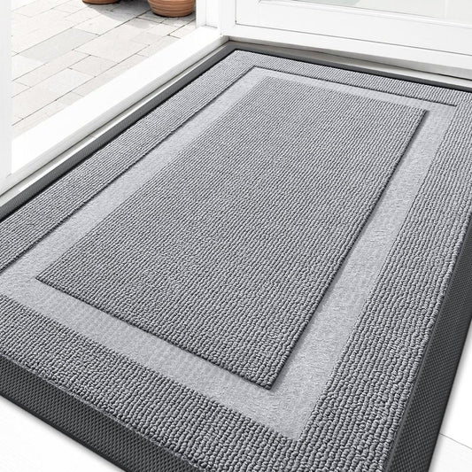 OLANLY Front Door Mat Indoor Outdoor Entrance, Waterproof All-Season, All-Weather Doormat, Sturdy Natural Rubber, Low Profile, Easy Clean Patio Porch Entryway Mat, 71x47, Silver Gray