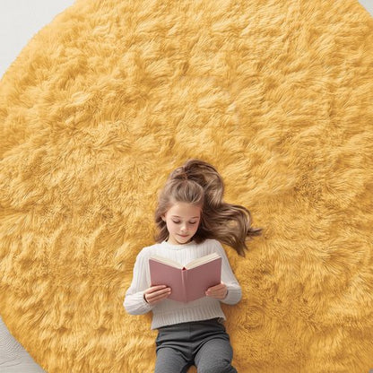 OLANLY Mustard Yellow Round Rugs for Bedroom - Machine Washable, 8 ft Circle Area Rugs for Living Room, Soft and Fluffy Shaggy Carpet for Teen Girl and Boys, Nursery Rooms, Dorms, Home Decor Aesthetic