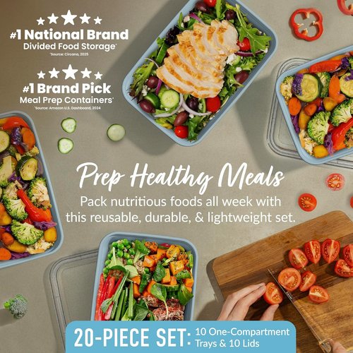 Bentgo Prep - 20-Piece Reusable Meal Prep Containers | Durable, BPA-Free, Microwave & Dishwasher Safe (Sky)