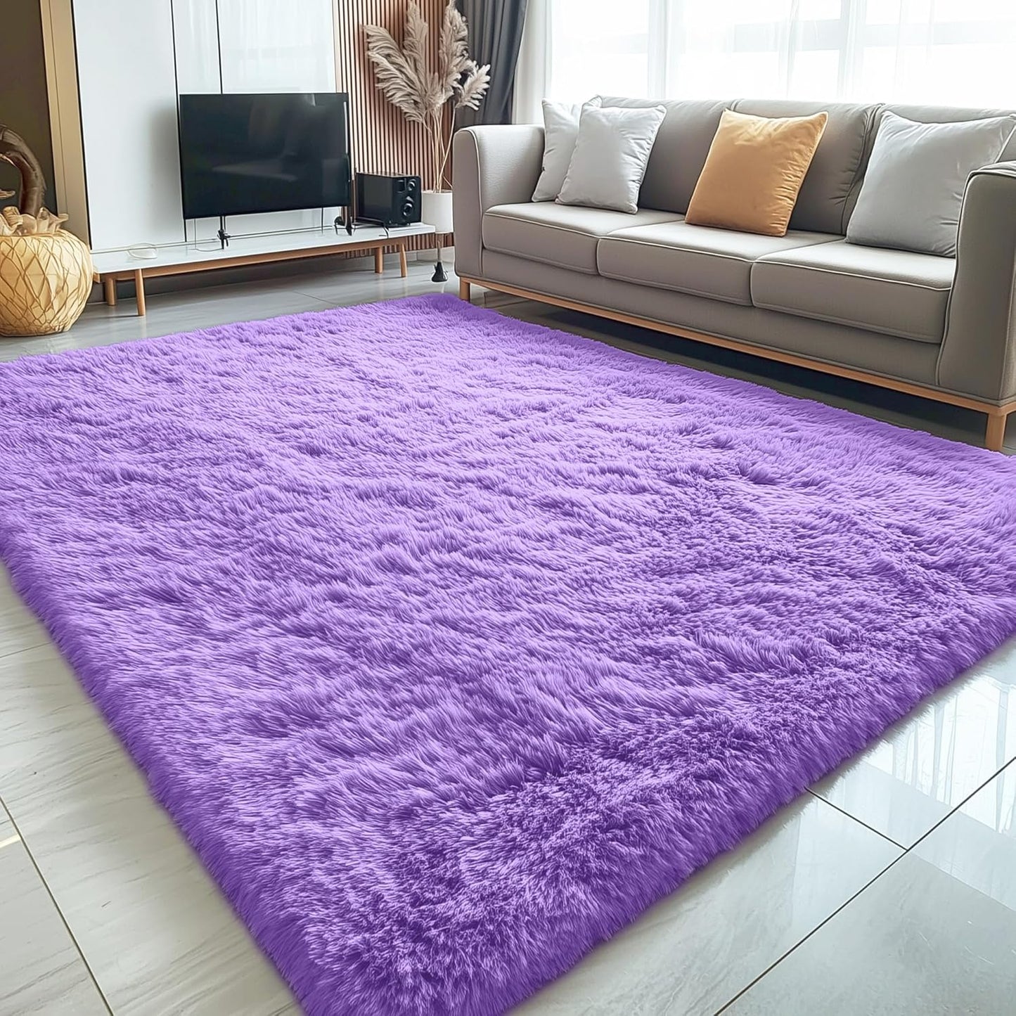 OLANLY Large Area Rugs - Soft Fluffy Shaggy Indoor Carpet for Living Room & Bedroom | 5x8, Purple