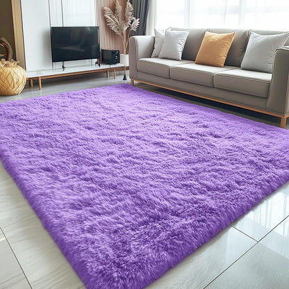 OLANLY Large Area Rugs - Soft Fluffy Shaggy Indoor Carpet for Living Room & Bedroom | 5x8, Purple