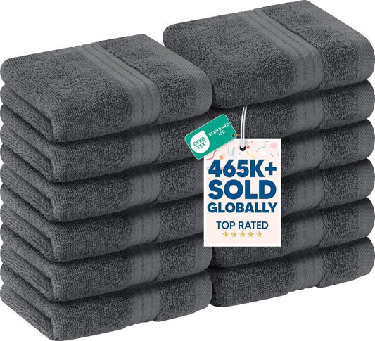 Utopia Towels 12 Pack Premium Wash Cloths Set, 12 by 12 Inches, 100% Cotton Ring Spun, Highly Absorbent and Soft Feel Washcloths for Bathroom, Spa, Gym, and Face, Grey