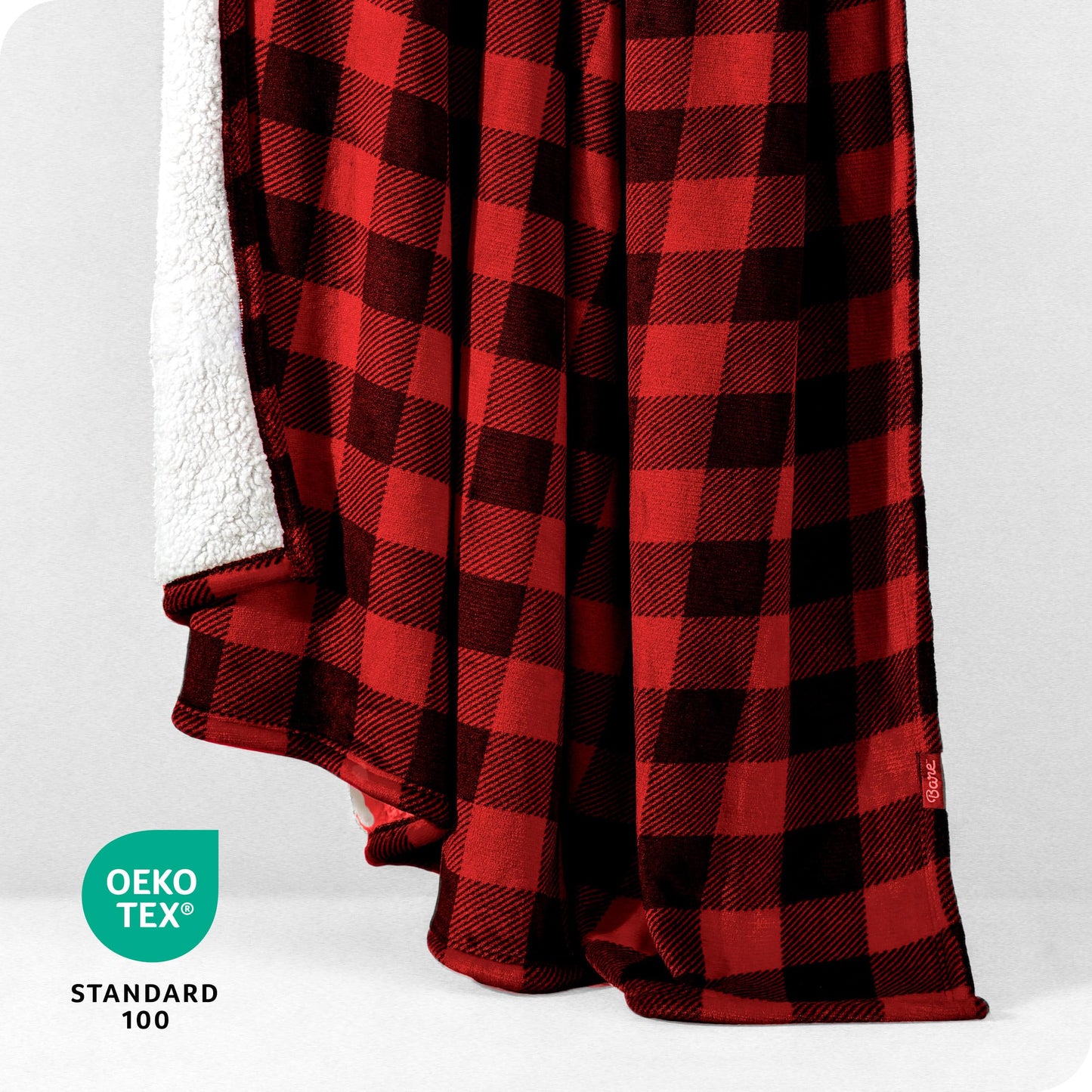 Bare Home Sherpa Fleece Blanket - Full/Queen Blanket - Blanket for Bed, Sofa, Couch, Camping and Travel - Warm & Lightweight - Fluffy & Soft - Reversible (Full/Queen, Buffalo Plaid - Red/Black)