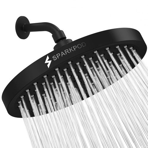 SparkPod Shower Head - High Pressure Rain - Premium Quality Luxury Design - Easy Clean Adjustable Replacement for Your Bathroom Shower Heads (Midnight Black Matte, 8 Inch Round)