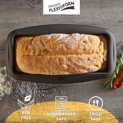 LURCH Germany Flexiform Silicone Bread and Loaf Pan | Non-Stick Silicone Baking Mold for Homemade Cakes, Breads, Meatloaf and Dessert - (11.8" x 4.5" x 2.7")