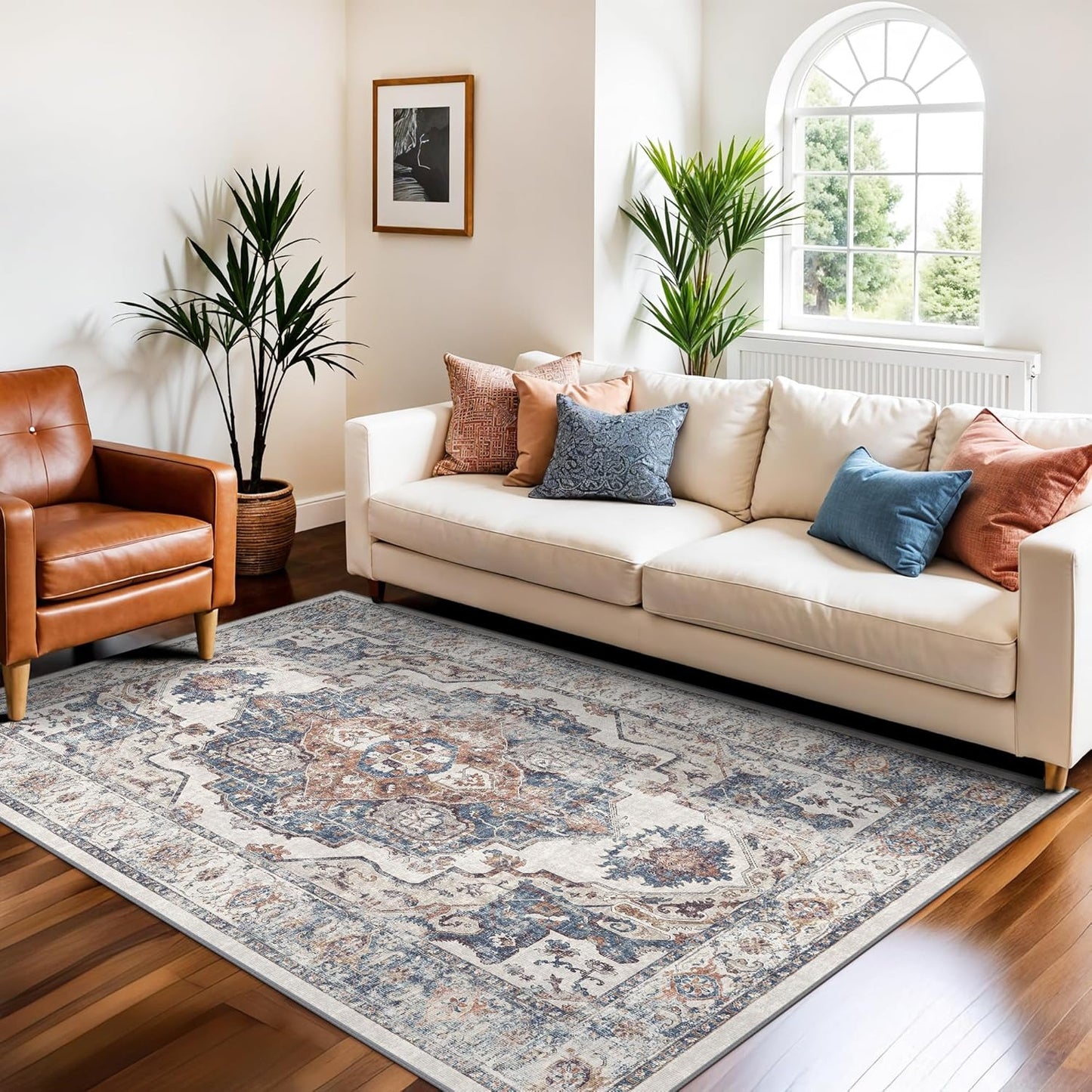 Skiennix Washable 3x5 Kitchen Area Rug - Cozy Soft Low Pile Carpet for Living Room & Entryway | Brick Color