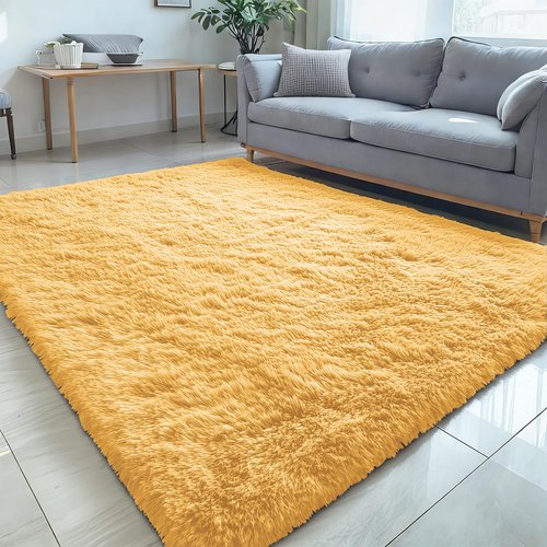 OLANLY 5x8 Machine Washable Large Area Rugs for Living Room, Bedroom, Soft Fluffy Shaggy Bedside Rug, Indoor Floor Carpet for Kids Girls and Boys, Dorms, Nursery, Home Decor Aesthetic, Mustard Yellow