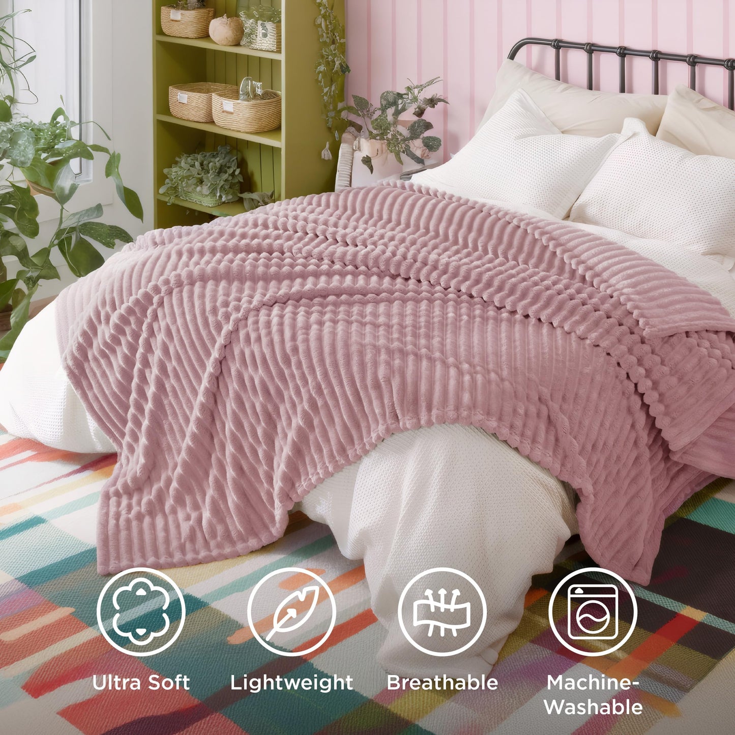 Bedsure GentleSoft Pink Full Blanket for Couch - Cozy Soft Blankets for Women, Cute Small Fleece Throws for Girls, Birthday Gifts for Women Decor Gifts for Mom, 84x90 Inches