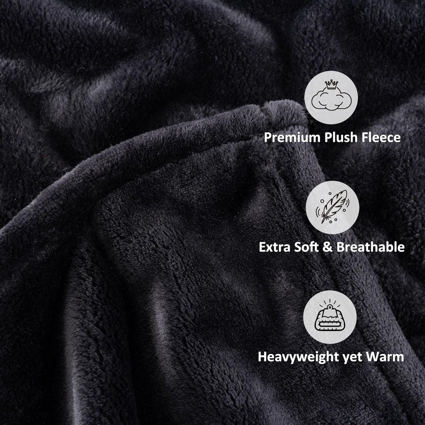 Skiennix Microfiber Fleece Blanket - Heavyweight Plush Warmth for Couch & Bed | 70in x 90in, Black
