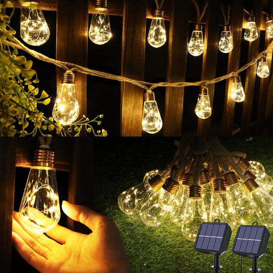 Skiennix Solar Outdoor String Lights - 20Ft Vintage Rope Design | Waterproof Warm White with 8 Modes & 16 Shatterproof Bulbs