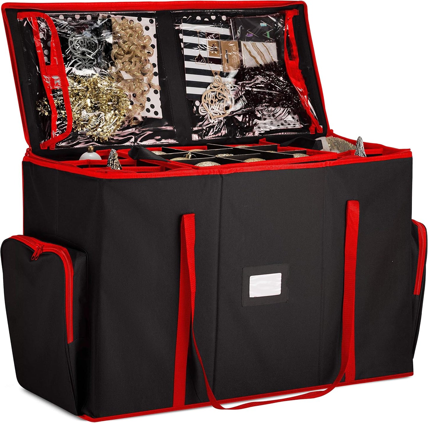 ZOBER Christmas Ornament Storage Box - Easy Access Removable Trays for 73 Ornaments | Adjustable Black Container