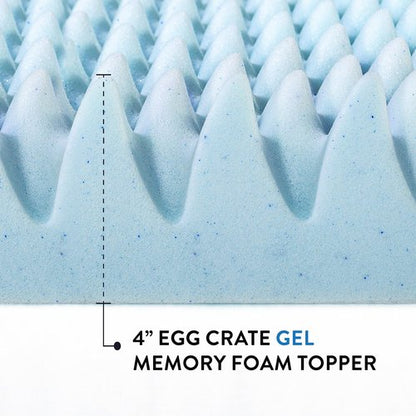 Best Price Mattress 4 Inch Egg Crate Memory Foam Mattress Topper with Cooling Gel Infusion, CertiPUR-US Certified, TwinXL Light Blue